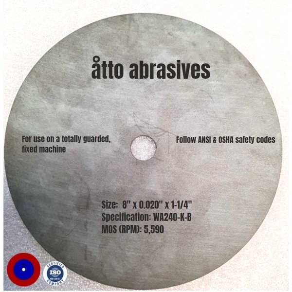 Atto Abrasives Non-Reinforced Resinoid Cut-off Wheels 8" x 0.020" x 1-1/4" 1W200-050-PD